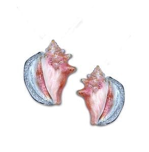 Conch Shell Earrings - Sterling Silver with Enamel and White Topaz